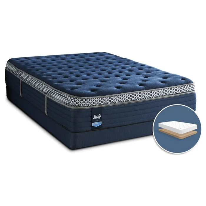 Sealy Posturepedic Ultimate Abbotswell Plush Pillow-Top Low-Profile Queen Mattress Set|Ensemble moelleux et sommier profil bas Abbotswell Posturepedic Ultimate de Sealy pour grand lit