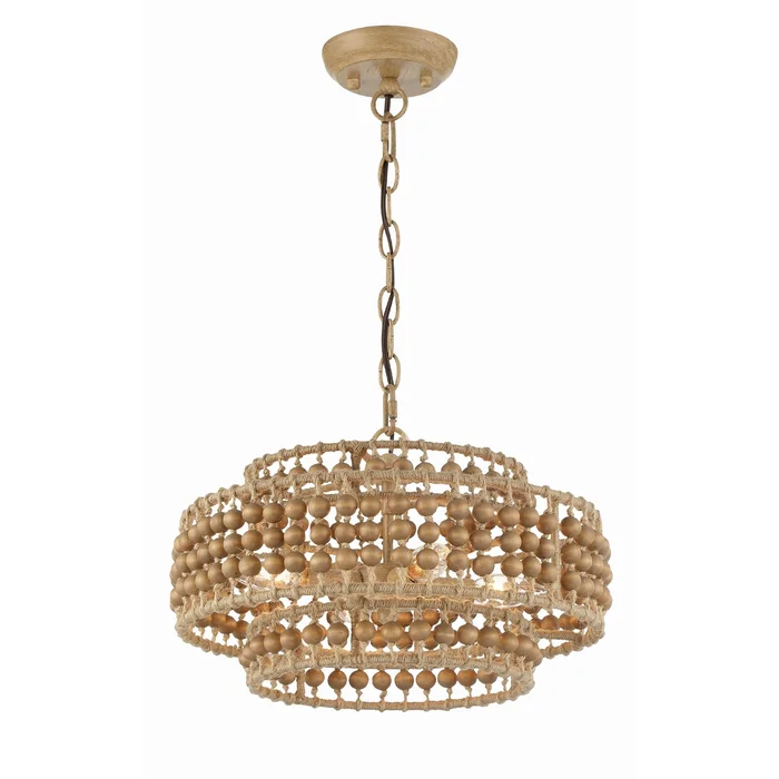 Silas 4 Light Burnished Silver Mini Chandelier Natural Wood Beads 16″W x 9.75″H x 16″D