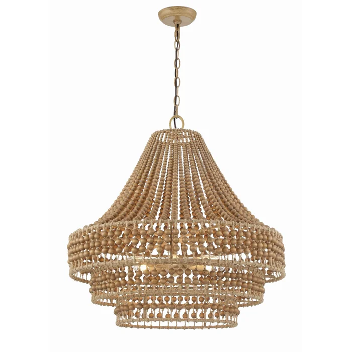 Silas 6 Light Burnished Silver Chandelier Natural Wood Beads 26.75″W x 26.75″H x 26.75″D