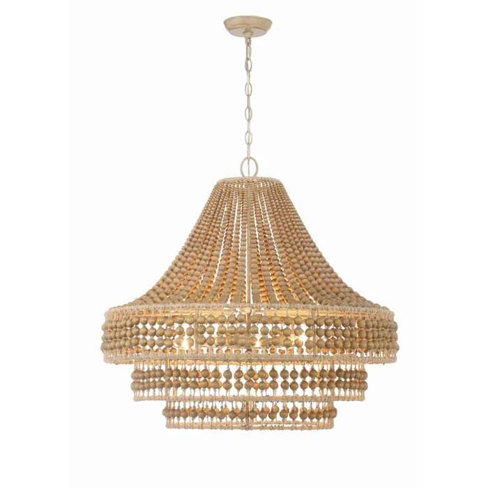 Silas 8 Light Burnished Silver Chandelier Natural Wood Beads 30″W x 27.25″H x 30″D