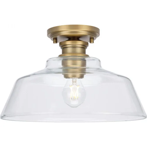 Singleton Collection One-Light 14” Vintage Brass Farmhouse Medium Semi-Flush Mount Light with Cl (149|P350227-163)