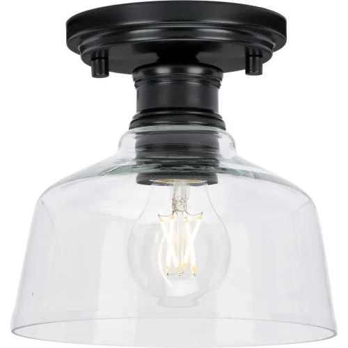 Singleton Collection One-Light 7.62” Matte Black Farmhouse Small Semi-Flush Mount Light with Cle (149|P350226-31M)