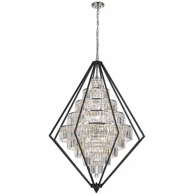 StarFire Crystal 6520BC Geometric Black and Chrome 36″ Entryway Light Fixture