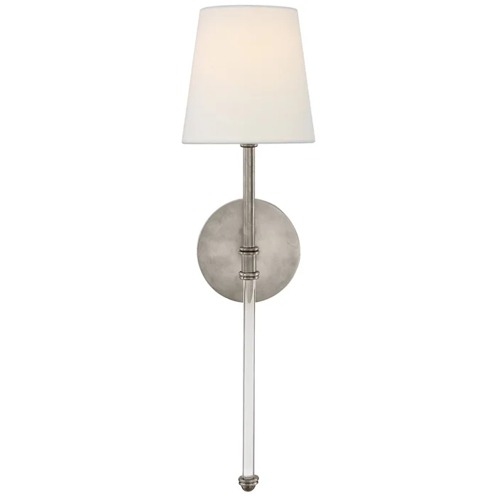 Suzanne Kasler Camille Sconce in Antique Nickel with Linen Shade Wall Light W5.5″ x H19″