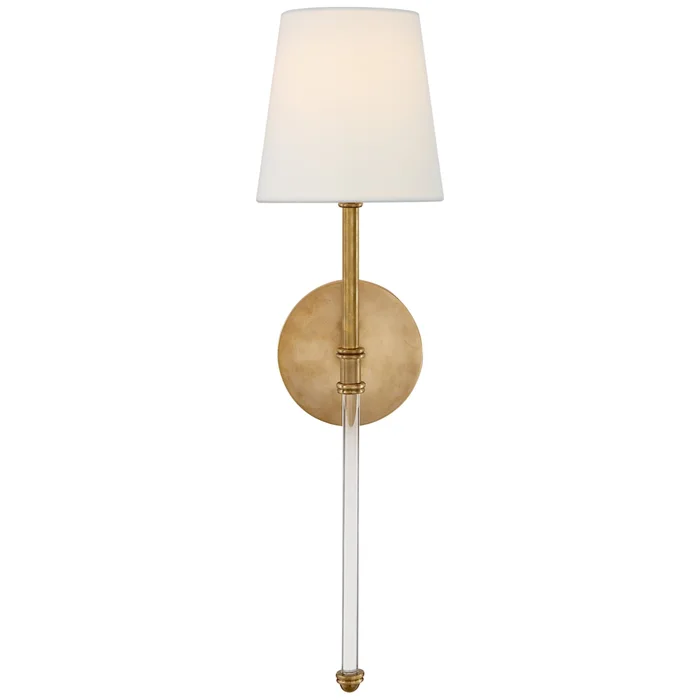 Suzanne Kasler Camille Sconce in Hand-Rubbed Antique Brass with Linen Shade Wall Light W5.5″ x H19″