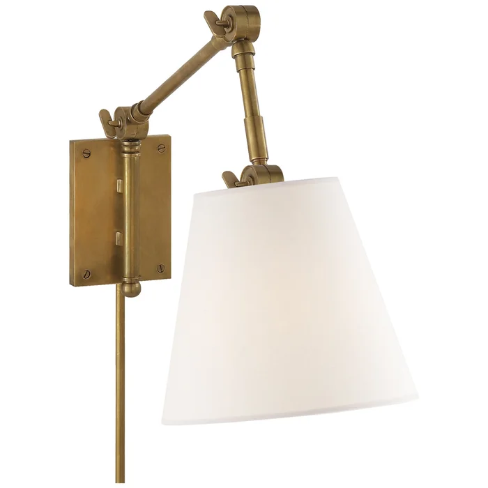 Suzanne Kasler Graves Pivoting Sconce in Hand-Rubbed Antique Brass with Linen Shade Wall Light W8″ x H16.5″