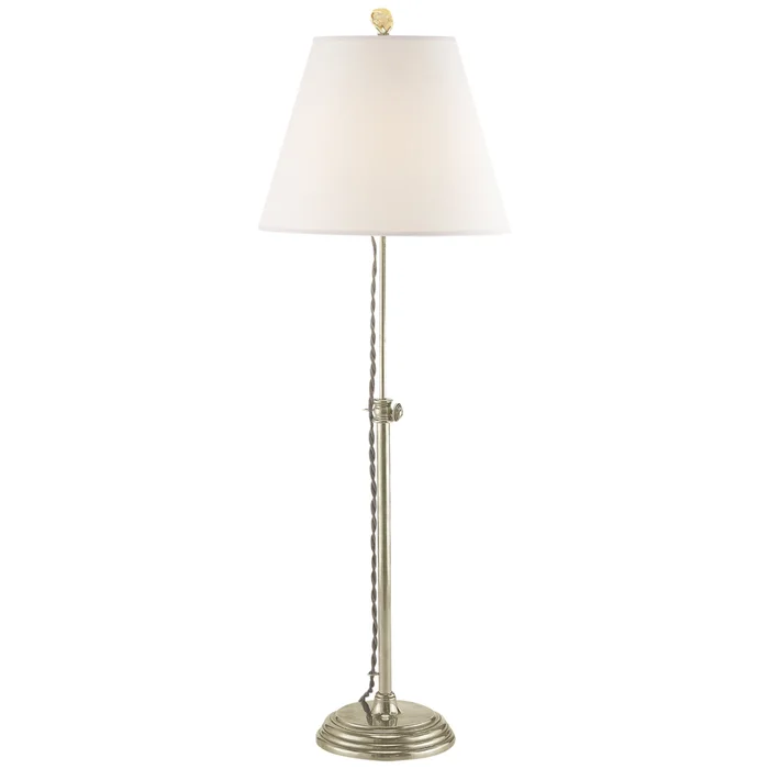 Suzanne Kasler Wyatt Accent Lamp in Antique Nickel with Linen Shade Table Lamp W9″ x H20.5″ – 30″