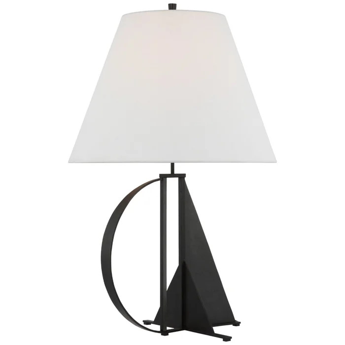 Thomas O’Brien Auxerre Large Blacksmith Table Lamp in Aged Iron with Linen Shade W20″ x H31.5″