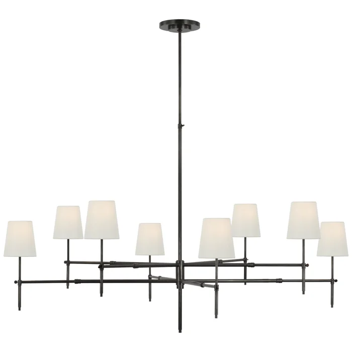 Thomas O’Brien Bryant Grande Two Tier Chandelier in Bronze with Linen Shades Ceiling Light W60″