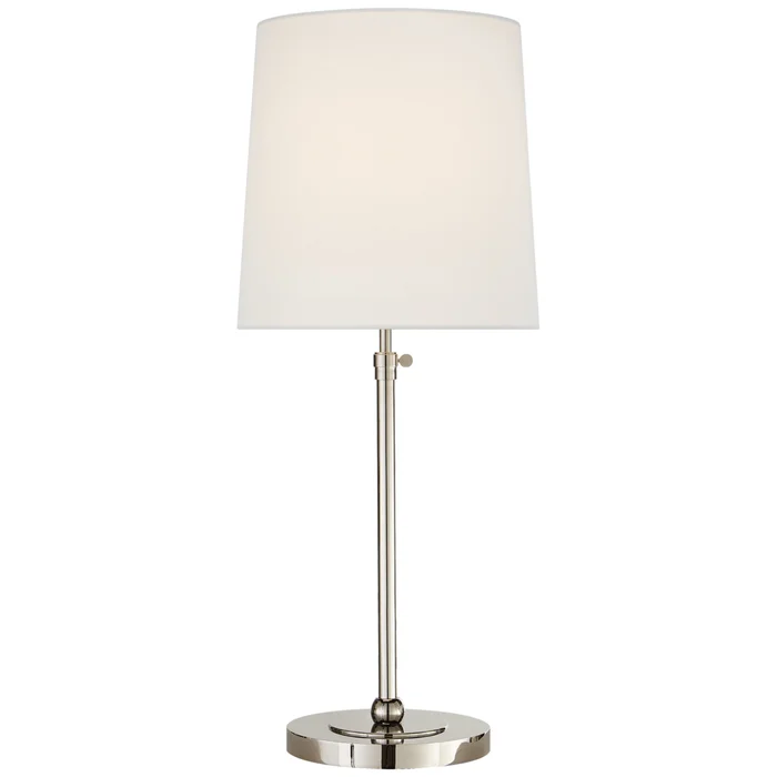 Thomas O’Brien Bryant Large Table Lamp in Polished Nickel with Linen Shade W12″ x H27.5″ – 31.5″