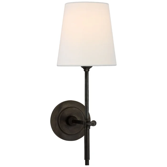 Thomas O’Brien Bryant Sconce in Bronze with Linen Shade Wall Light W5.5″ x H14.25″