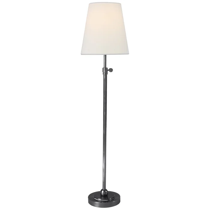 Thomas O’Brien Bryant Table Lamp in Antique Silver with Linen Shade W6″ x H24.5″ – 30″
