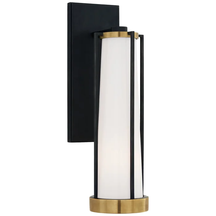 Thomas O’Brien Calix Bracketed Sconce in Bronze and Brass with White Glass Wall Light W4.5″ x H16″
