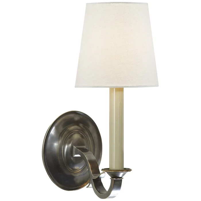 Thomas O’Brien Channing Single Sconce in Bronze with Linen Shade Wall Light W6″ x H14″
