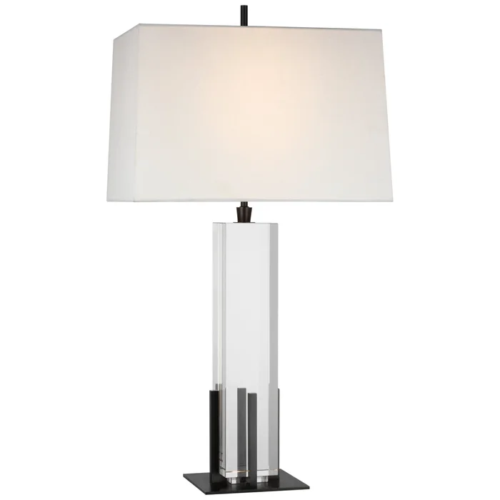 Thomas O’Brien Gironde Large Table Lamp in Crystal and Bronze with Linen Shade W17″ x H31.25″