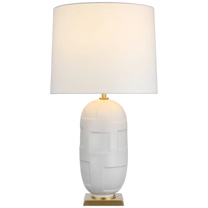 Thomas O’Brien Incasso Large Table Lamp in Plaster White with Linen Shade W17″ x H31.5″