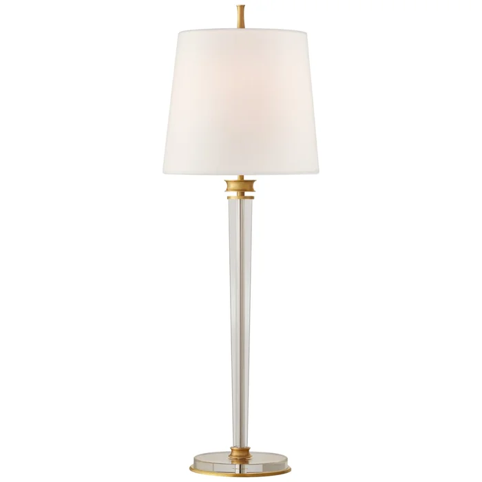 Thomas O’Brien Lyra Buffet Lamp in Hand-Rubbed Antique Brass and Crystal with Linen Shade Table Lamp W12″ x H35.75″