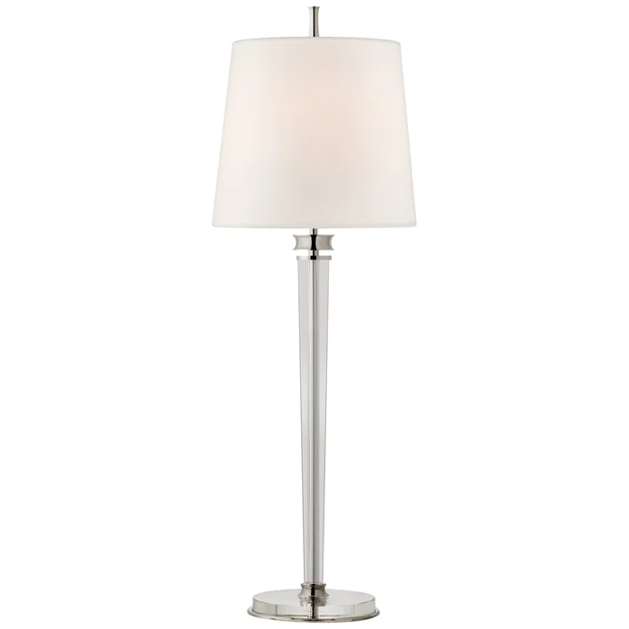 Thomas O’Brien Lyra Buffet Lamp in Polished Nickel and Crystal with Linen Shade Table Lamp W12″ x H35.75″