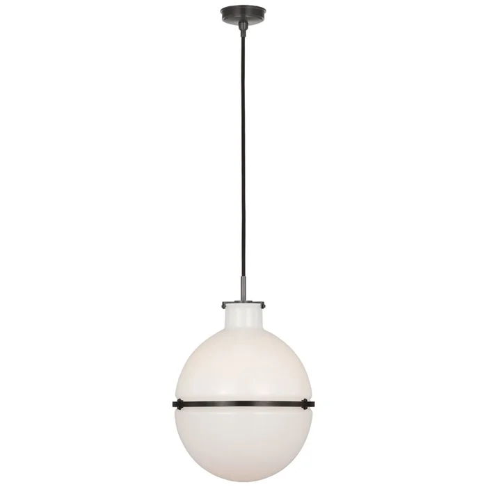 Thomas O’Brien Maxey 14″ Globe Pendant in Bronze with White Glass Ceiling Light W13.5″