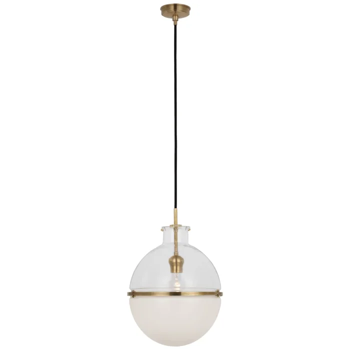 Thomas O’Brien Maxey 14″ Globe Pendant in Hand-Rubbed Antique Brass with Clear Glass and White Glass Ceiling Light W13.5″
