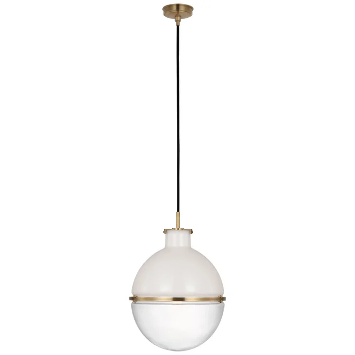 Thomas O’Brien Maxey 14″ Globe Pendant in Hand-Rubbed Antique Brass with White Glass and Clear Glass Ceiling Light W13.5″