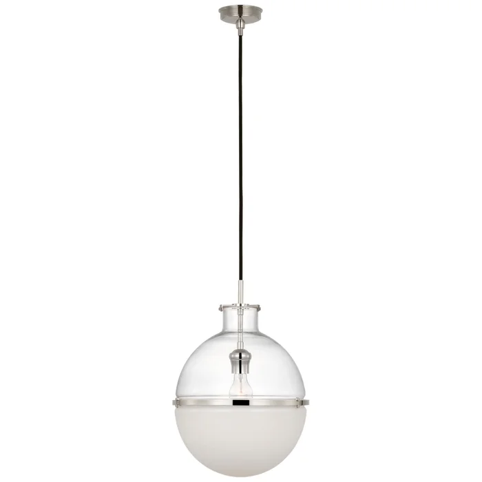 Thomas O’Brien Maxey 14″ Globe Pendant in Polished Nickel with Clear Glass and White Glass Ceiling Light W13.5″