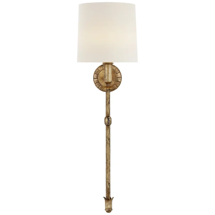 Thomas O’Brien Michel Tail Sconce in Gild with Linen Shade Wall Light W8.75″ x H30.25″