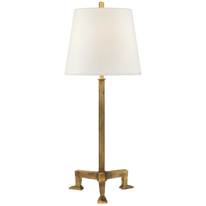 Thomas O’Brien Parish Buffet Lamp in Gilded Iron with Linen Shade Table Lamp W11.5″ x H31.5″