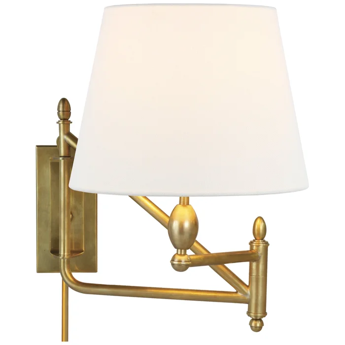 Thomas O’Brien Paulo Small Bracket Light in Hand-Rubbed Antique Brass with Linen Shade Wall Light W11″ x H16″