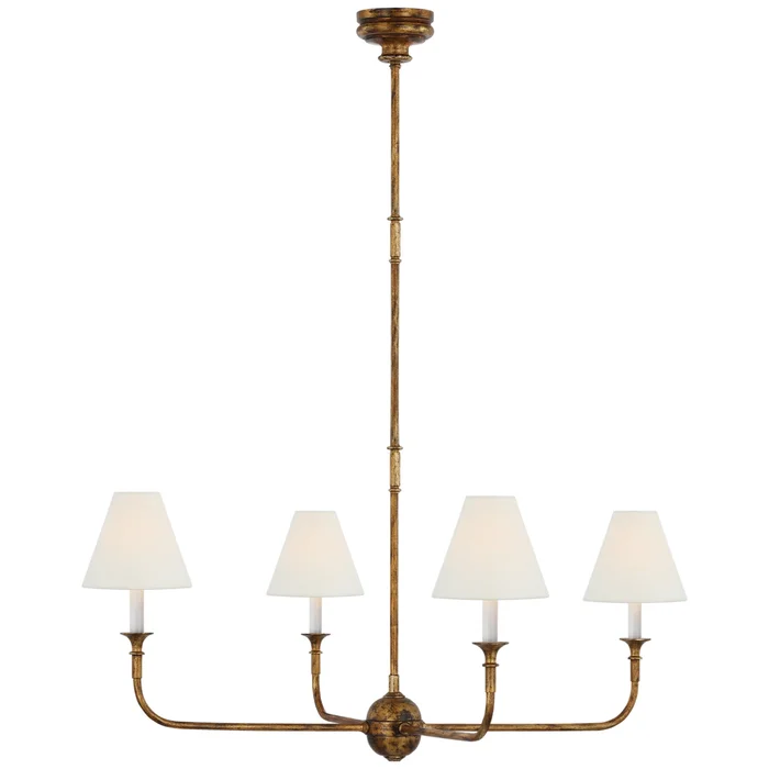 Thomas O’Brien Piaf Large Chandelier in Antique Gild with Linen Shades Ceiling Light W39″