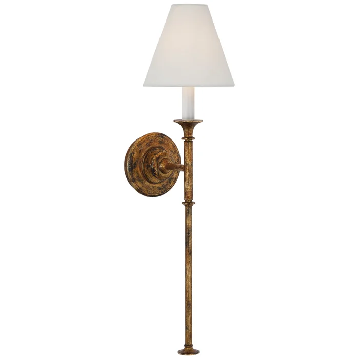 Thomas O’Brien Piaf Large Tail Sconce in Antique Gild with Linen Shade Wall Light W6.5″ x H24.5″