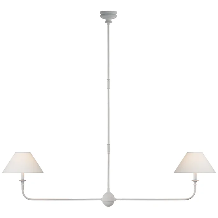 Thomas O’Brien Piaf Large Two Light Linear Pendant in Plaster White with Linen Shades Ceiling Light W62″ x 12″