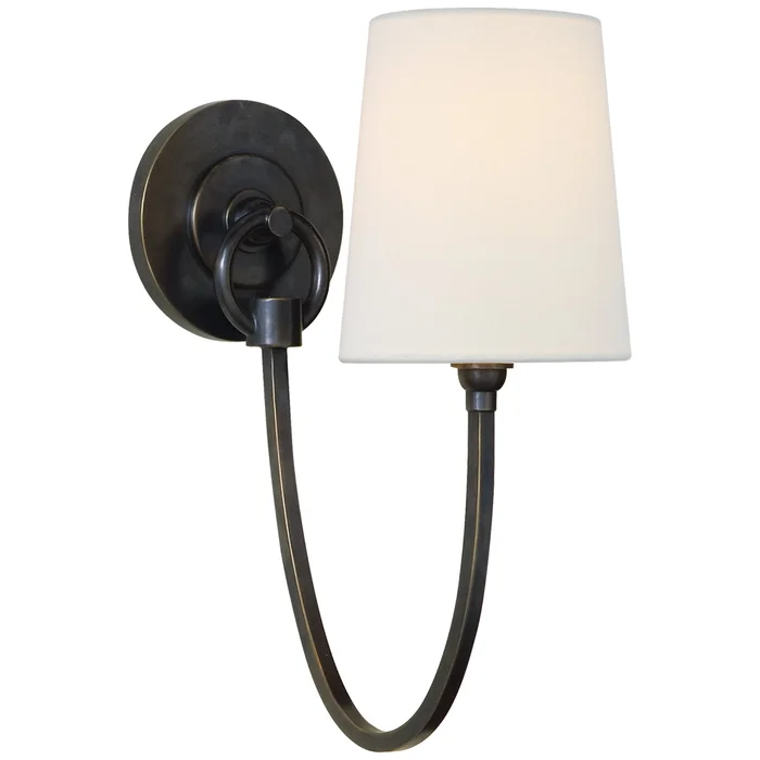 Thomas O’Brien Reed Single Sconce in Bronze with Linen Shade Wall Light W5″ x H13″