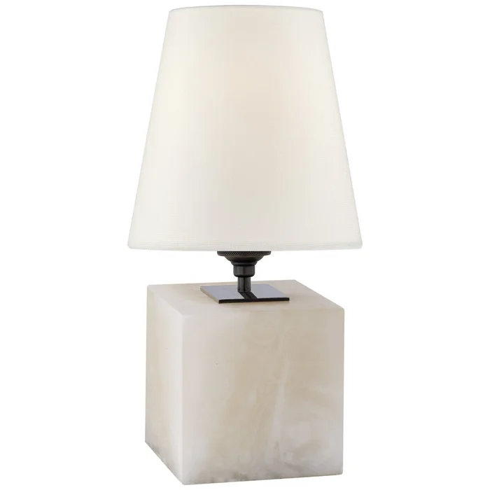 Thomas O’Brien Terri Cube Accent Lamp in Alabaster with Linen Shade Table Lamp W6″ x H13″