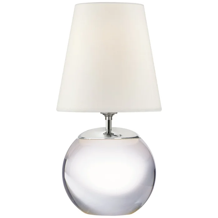 Thomas O’Brien Terri Round Accent Lamp in Crystal with Linen Shade Table Lamp W6″ x H12.5″