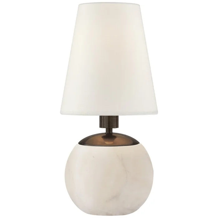 Thomas O’Brien Tiny Terri Round Accent Lamp in Alabaster with Linen Shade Table Lamp W5″ x H11.5″