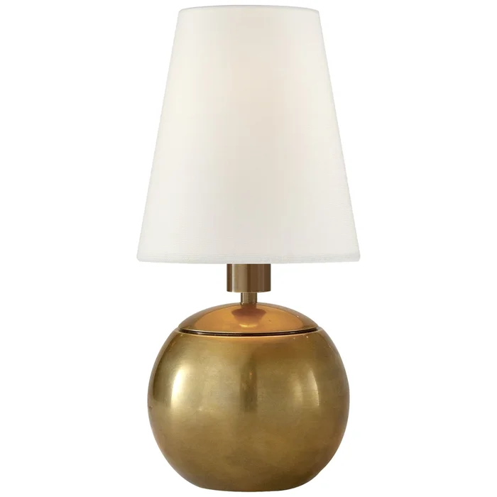 Thomas O’Brien Tiny Terri Round Accent Lamp in Hand-Rubbed Antique Brass with Linen Shade Table Lamp W5″ x H11.5″