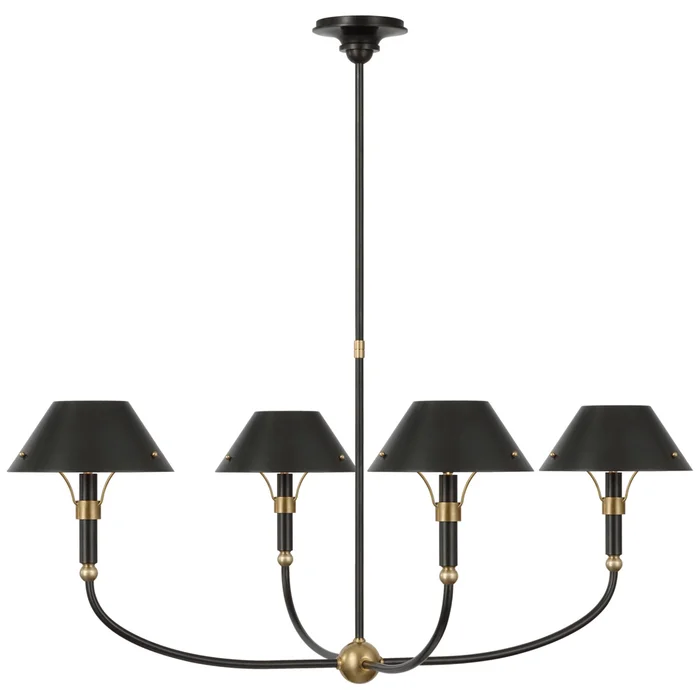 Thomas O’Brien Turlington Arched Chandelier in Bronze and Hand-Rubbed Antique Brass with Bronze Shade Ceiling Light W40″