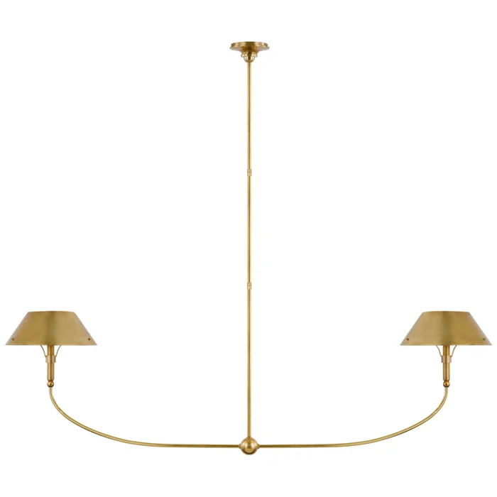 Thomas O’Brien Turlington XL Linear Chandelier in Hand-Rubbed Antique Brass with Hand-Rubbed Antique Brass Shade Ceiling Light W68″ x 12.5″