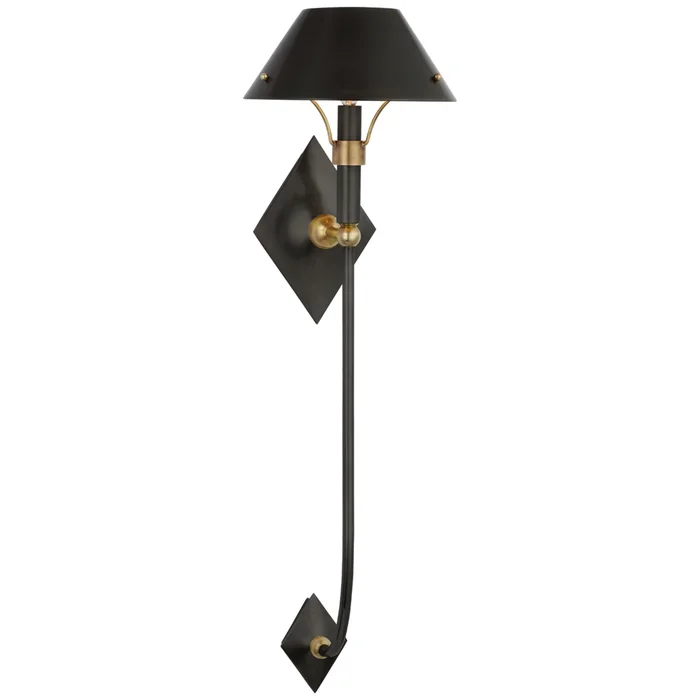 Thomas O’Brien Turlington XL Sconce in Bronze and Hand-Rubbed Antique Brass with Bronze Shade Wall Light W8.75″ x H30″