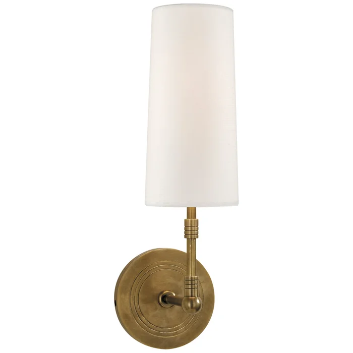 Thomas O’Brien Ziyi Sconce in Hand-Rubbed Antique Brass with Linen Shade Wall Light W4″ x H12.75″
