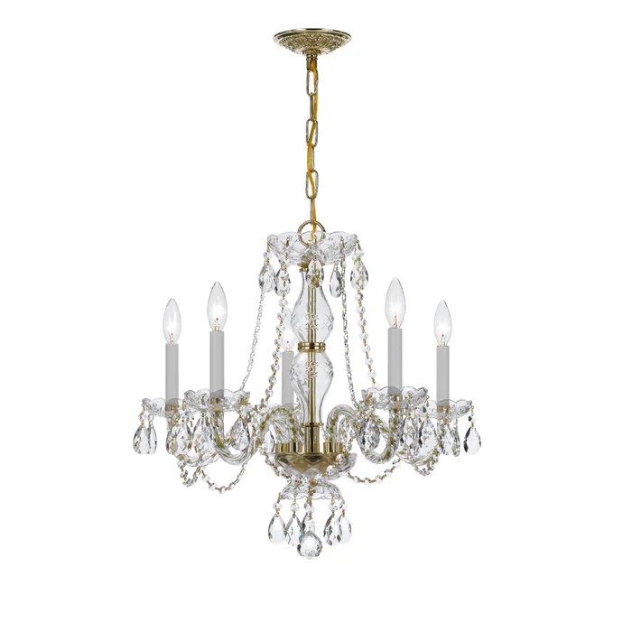 traditional crystal 5 light clear italian crystal polished brass chandelier