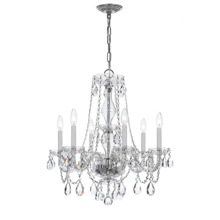 traditional crystal 6 light clear italian crystal polished chrome chandelier