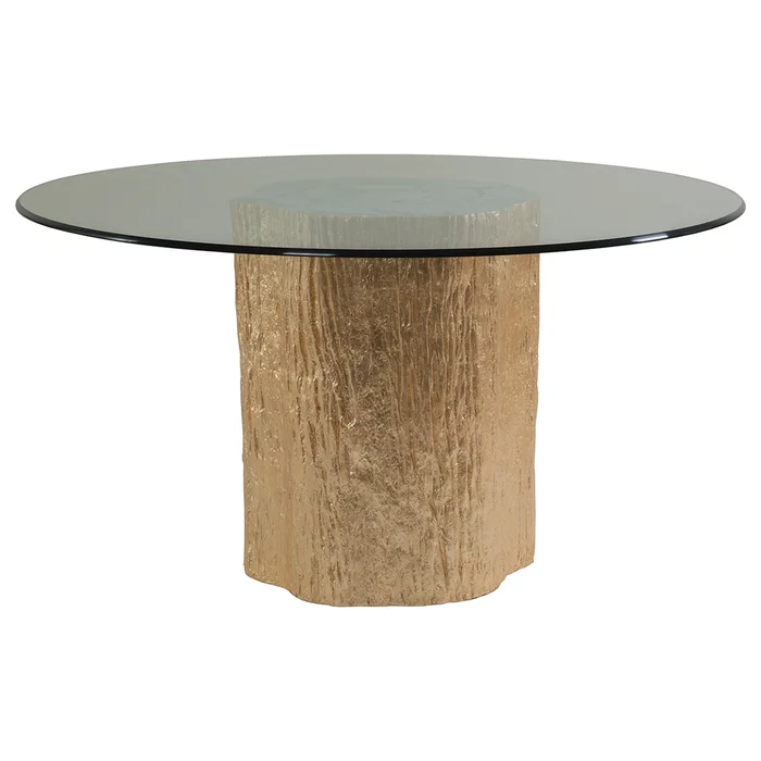 trunk segment round dining table with glass top-gold leaf