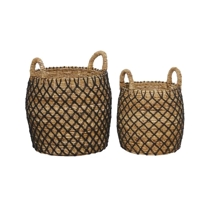 UMA Brown Banana Leaf Handmade Decorative and Functional Storage Basket with Handles, Set of 2 19″, 16″H | 60471 CLOSEOUT