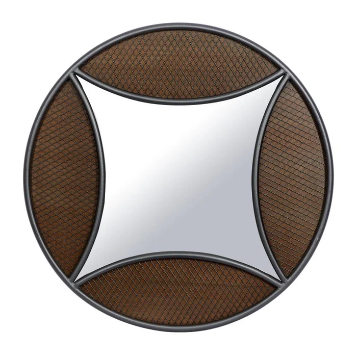 UMA Brown Wood Handmade Wall Mirror with Netting Frame, 32″ x 2″ x 32″ | 68636 CLOSEOUT