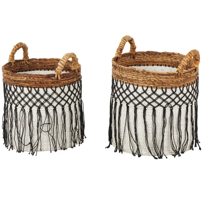 UMA White Banana Leaf Handmade Storage Basket, Set of 2 19″, 18″H | 60473 CLOSEOUT