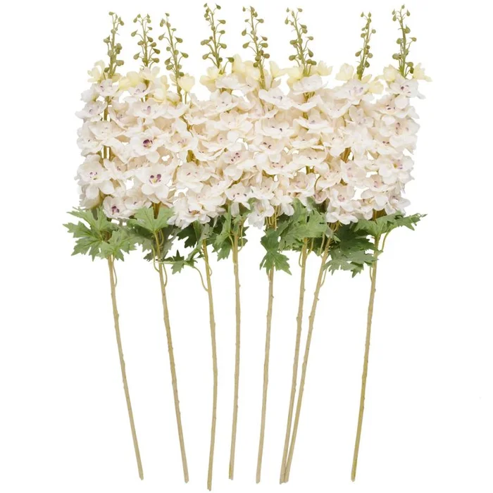 UMA White Faux Foliage Delphinium Tall Indoor Outdoor Artificial Flower Stem, Set of 8 38″H | 14399