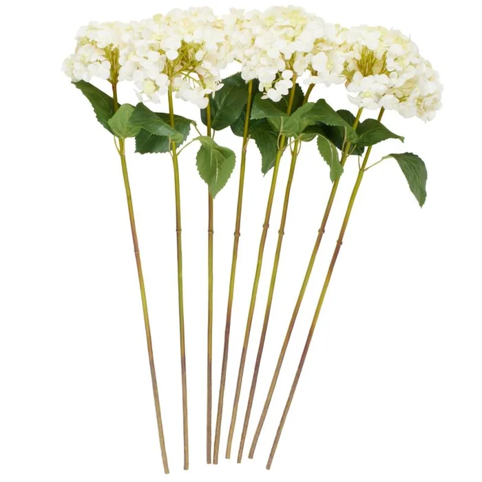 UMA White Faux Foliage Hydrangea Tall Indoor Outdoor Artificial Flower Stem, Set of 8 32″H | 14382
