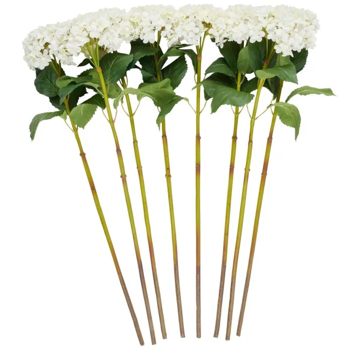 UMA White Faux Foliage Hydrangea Tall Indoor Outdoor Artificial Flower Stem, Set of 8 34″H | 14330